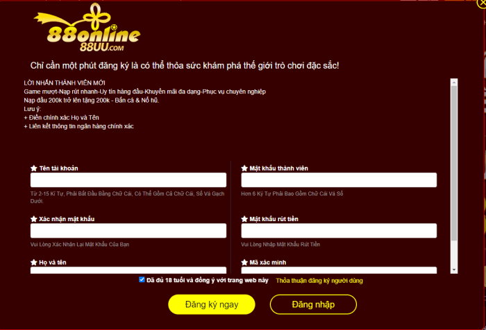hướng dẫn đăng ký 88online